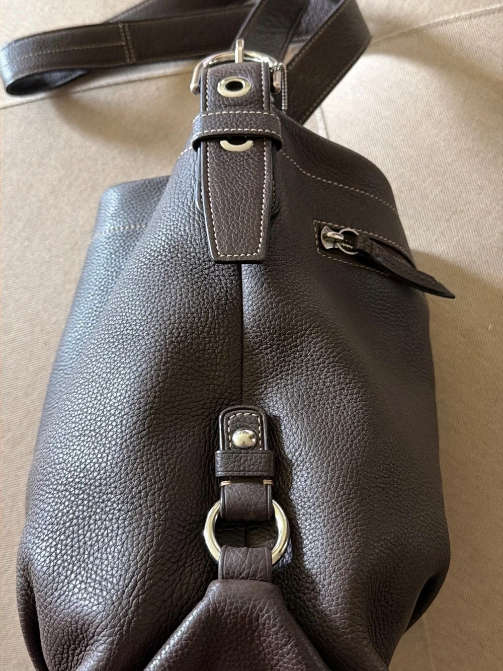 Coach Brown Pebbled Leather Hobo Bag